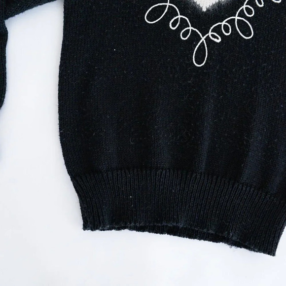 Vintage 90's Black & Cream Knit w/ Pearls CrewNeck Sweater - Picture 6 of 13